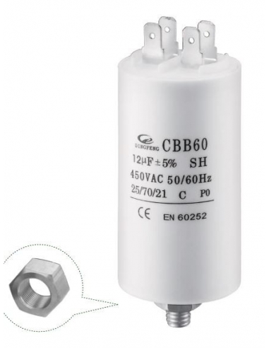 Condensateur permanent 12uF 450Vac avec bornes CBB60 adajusa