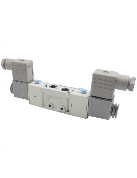 Solenoid valve 1/4 5 way 3 exhaust positions 230Vac Mindman - ADAJUSA