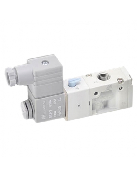 Electrovanne pneumatique 1/2" 3 voies monostable normalement ouverte (NO), 230Vac Mindman - ADAJUSA