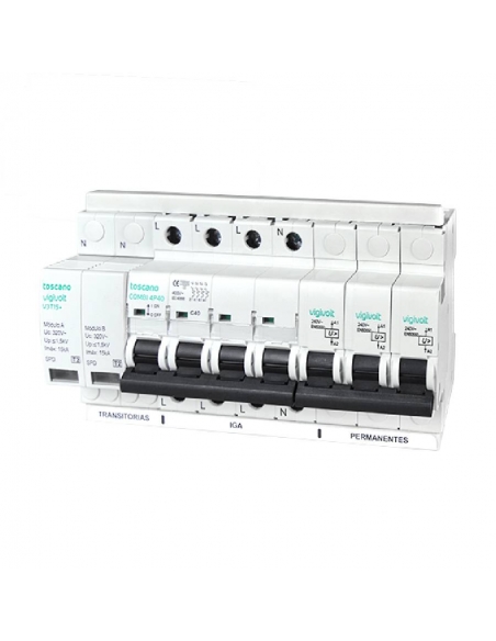 Transient and permanent surge protector + IGA 4x25A 10kA Vigivolt toscano Adajusa