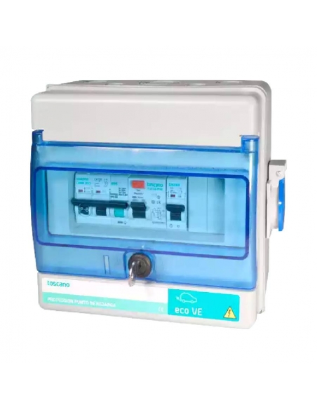 Tableau de commande et de protection ECO-VE-PRO triphasique 63A réarmement automatique et prise Schuko Toscano | ADAJUSA