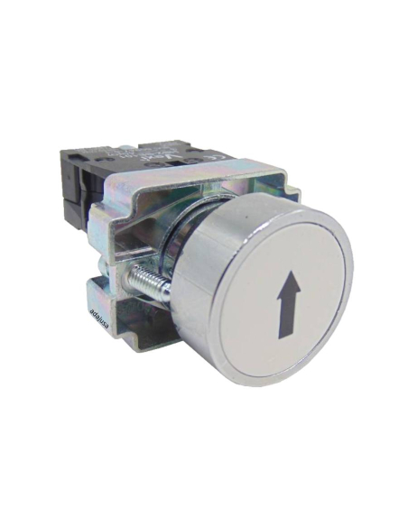 Bouton poussoir en métal blanc (avec inscription "→") contact ouvert (NA) complet