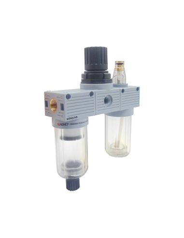 Pneumatic filtering group 1/4 regulation 0-12 bar semi automatic drain FRL Mini series - Aignep