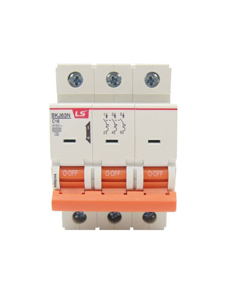 MCB circuit breaker 3 poles 16A (3x16A) Curve D -  LS