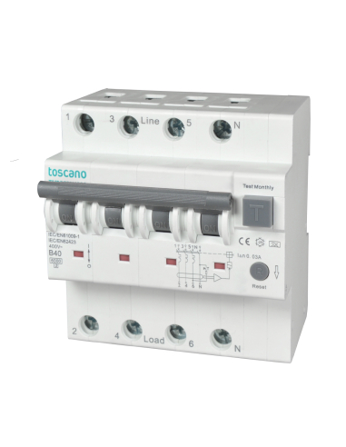 Disjoncteur magnéto-thermique différentiel 3P+N 40A 300mA Classe A-SI - Toscano