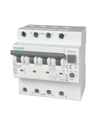 Disjoncteur magnéto-thermique différentiel 3P+N 40A 30mA Classe B-SI - Toscano