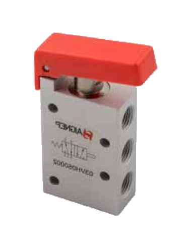 Limit switch red push button pneumatic 1/8 5/2 monostable with spring-return - Aignep