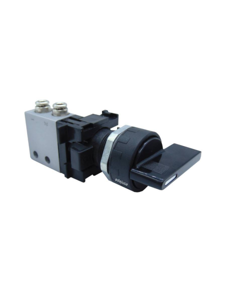 Sélecteur noir à came longue à 2 positions avec rappel par ressort et Valve : 3/2 NF raccords latéraux Ø 4 mm - Aignep - ADAJUSA