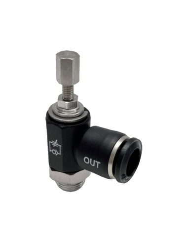 Régulateur pivotant unidirectionnel avec bouton fileté cylindrique 3/8", tube diamètre 10 mm pour bouteille en technopolymère -