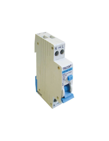 Disjoncteur magnéto-thermique différentiel 16A 30mA Classe AC profil étroit - Tracon