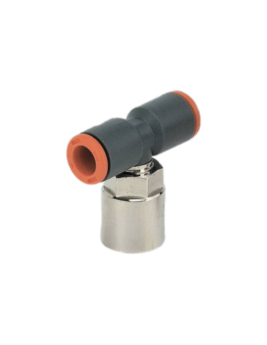 Swivel T-fitting with 3/8 female central thread, 12mm tube, technopolymer - Metal Work