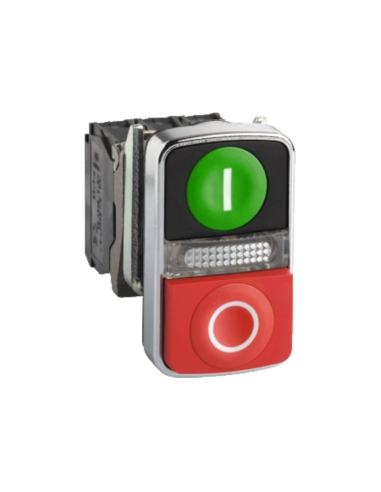 Double illuminated metal push button 24V open NO and closed NC contacts - SCHNEIDER