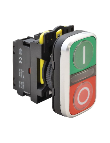 Bouton-poussoir double marche-arrêt lumineux (I-O) avec contacts ouvert (NO) et fermé (NC) - Série NY