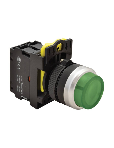 Bouton poussoir électrique lumineux vert dépassant de 22 mm en plastique NYG3-HLG | ADAJUSA | prix