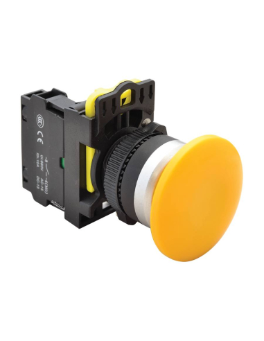Bouton-poussoir champignon jaune contact ouvert (NO) - Série NY