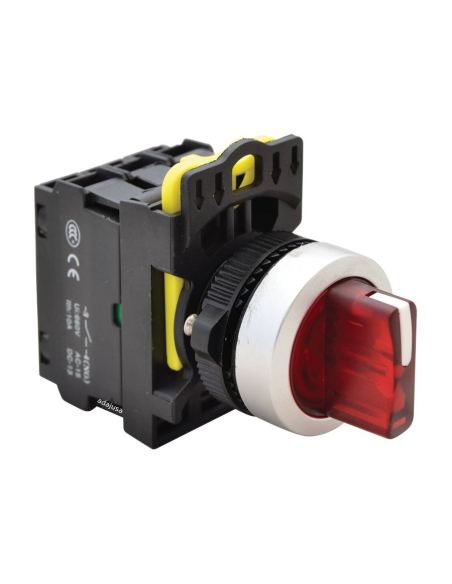 Sélecteur lumineux rouge 3 positions 1NO+1NC 22mm NYK3-SL31R | ADAJUSA : prix
