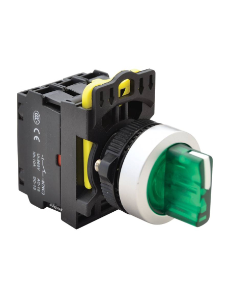 Sélecteur lumineux vert 3 positions avec retour 2NA 22mm NYK3-SL34G : ADAJUSA : prix