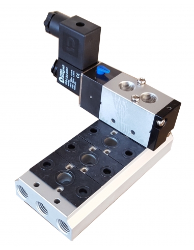 Multiple base for 1/8 and 1/4 5-way solenoid valves Mindman 220 series - ADAJUSA