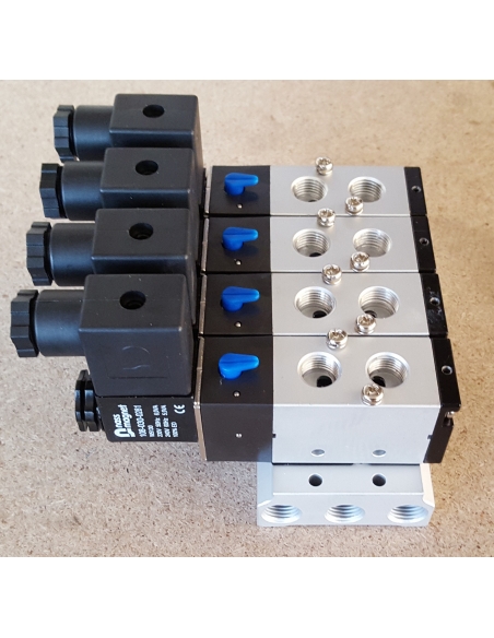 Multiple base for 1/8 and 1/4 5-way solenoid valves Mindman 220 series - ADAJUSA
